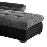 Canapé d'angle Estoi Microfibre / Tissu structuré - Noir / Gris - Méridienne courte à droite (vue de face) - Fonction couchage - Coffre de lit