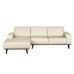 Ecksofa Eva III Webstoff Beige - Longchair davorstehend links - Braun - Eiche