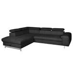 Ecksofa Ferch (mit Schlaffunktion) Velours - Schwarz - Longchair davorstehend links