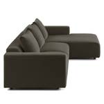 Ecksofa FINNY 2,5-Sitzer mit Longchair Webstoff Saia: Schwarz-Braun - Longchair davorstehend rechts - Keine Funktion