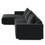 Ecksofa FINNY 3-Sitzer mit Longchair Webstoff Saia: Anthrazit - Longchair davorstehend links - Keine Funktion