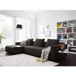 Ecksofa FINNY 3-Sitzer mit Longchair Webstoff Saia: Schwarz-Braun - Longchair davorstehend links - Sitztiefenverstellung