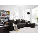 Ecksofa FINNY 3-Sitzer mit Longchair Webstoff Saia: Schwarz-Braun - Longchair davorstehend rechts - Keine Funktion