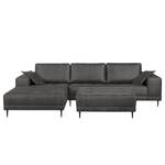 Ecksofa Flesk Antiklederlook Basalt - Ottomane davorstehend links - Mit Hocker