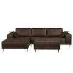 Ecksofa Flesk Antiklederlook Braun - Ottomane davorstehend links - Mit Hocker