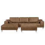 Ecksofa Flesk Antiklederlook Hellbraun - Ottomane davorstehend links - Mit Hocker