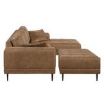 Ecksofa Flesk Antiklederlook Hellbraun - Ottomane davorstehend rechts - Mit Hocker