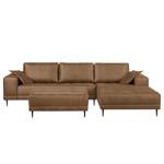 Ecksofa Flesk Antiklederlook Hellbraun - Ottomane davorstehend rechts - Mit Hocker