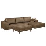 Ecksofa Flesk Antiklederlook Latte Macchiato - Ottomane davorstehend rechts - Mit Hocker