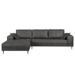 Ecksofa Flesk Antiklederlook Basalt - Ottomane davorstehend links - Ohne Hocker