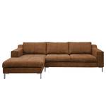 Ecksofa Fortune Antiklederlook Cognac - Longchair davorstehend links