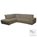 Ecksofa Gimli Webstoff Braun - Longchair davorstehend links - Schlaffunktion