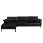 Ecksofa HORLEY mit Longchair Echtleder Cerys: Schwarz - Longchair davorstehend links