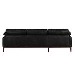 Ecksofa HORLEY mit Longchair Echtleder Cerys: Schwarz - Longchair davorstehend links