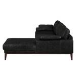 Ecksofa HORLEY mit Longchair Echtleder Cerys: Schwarz - Longchair davorstehend rechts