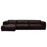 Ecksofa HUDSON 3-Sitzer mit Longchair Echtleder Neka: Dunkelbraun - Breite: 317 cm - Longchair davorstehend links