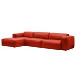 Ecksofa HUDSON 3-Sitzer mit Longchair Echtleder Neka: Rot - Breite: 328 cm - Longchair davorstehend links