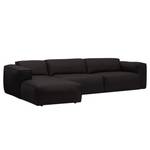 Hoekbank HUDSON 3-zits met chaise longue Echt leer Neka: Zwart - Breedte: 328 cm - Longchair vooraanzicht links