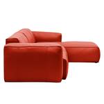 Canapé d’angle 3 places HUDSON Cuir véritable Neka : Rouge - Largeur : 328 cm - Méridienne courte à droite (vue de face)
