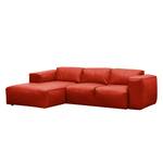 Canapé d’angle 3 places HUDSON Cuir véritable Neka : Rouge - Largeur : 251 cm - Méridienne courte à gauche (vue de face)
