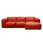 Ecksofa HUDSON 3-Sitzer mit Longchair Echtleder Neka: Rot - Breite: 251 cm - Longchair davorstehend rechts