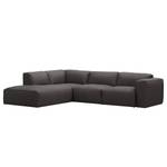 Ecksofa HUDSON 3-Sitzer mit Recamiere Echtleder Neka: Grau - Longchair davorstehend links