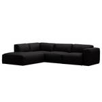 Ecksofa HUDSON 3-Sitzer mit Recamiere Echtleder Neka: Schwarz - Longchair davorstehend links