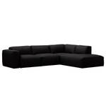 Ecksofa HUDSON 3-Sitzer mit Recamiere Echtleder Neka: Schwarz - Longchair davorstehend rechts