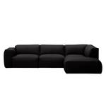 Ecksofa HUDSON 3-Sitzer mit Recamiere Echtleder Neka: Schwarz - Longchair davorstehend rechts