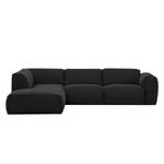 Ecksofa HUDSON 3-Sitzer mit Recamiere Webstoff Saia: Anthrazit - Longchair davorstehend links