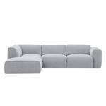 Ecksofa HUDSON 3-Sitzer mit Recamiere Webstoff Saia: Hellgrau - Longchair davorstehend links