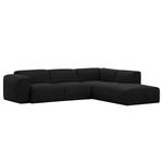 Ecksofa HUDSON 3-Sitzer mit Recamiere Webstoff Saia: Anthrazit - Longchair davorstehend rechts