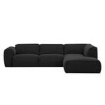 Ecksofa HUDSON 3-Sitzer mit Recamiere Webstoff Saia: Anthrazit - Longchair davorstehend rechts