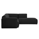 Ecksofa HUDSON 3-Sitzer mit Recamiere Webstoff Saia: Anthrazit - Longchair davorstehend rechts