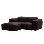 Ecksofa HUDSON 1-Sitzer mit Longchair Echtleder Neka: Dunkelbraun - Longchair davorstehend links