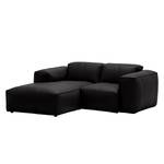 Ecksofa HUDSON 1-Sitzer mit Longchair Echtleder Neka: Schwarz - Longchair davorstehend links