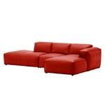 Ecksofa HUDSON mit Chaiselongue Echtleder Neka: Rot - Longchair davorstehend rechts