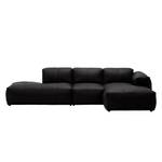 Ecksofa HUDSON mit Chaiselongue Echtleder Neka: Schwarz - Longchair davorstehend rechts