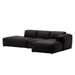 Ecksofa HUDSON mit Chaiselongue Echtleder Neka: Schwarz - Longchair davorstehend rechts