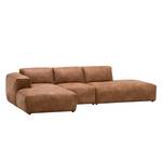 Ecksofa HUDSON mit Chaiselongue Leder-Textil Lapu: Cognac - Longchair davorstehend links