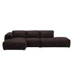 Ecksofa HUDSON mit Chaiselongue Leder-Textil Lapu: Dunkelbraun - Longchair davorstehend links