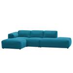 Hoekbank HUDSON met chaise longue Geweven stof Anda II: Turquoise - Longchair vooraanzicht links