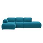 Hoekbank HUDSON met chaise longue Geweven stof Anda II: Turquoise - Longchair vooraanzicht links