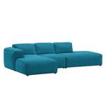 Hoekbank HUDSON met chaise longue Geweven stof Anda II: Turquoise - Longchair vooraanzicht links