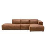 Ecksofa HUDSON mit Chaiselongue Leder-Textil Lapu: Cognac - Longchair davorstehend rechts