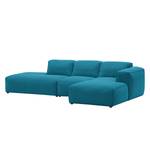 Hoekbank HUDSON met chaise longue Geweven stof Anda II: Turquoise - Longchair vooraanzicht rechts