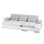 Ecksofa Infinity Kunstleder Weiß/Webstoff Grau - Longchair/Ottomane davorstehend rechts