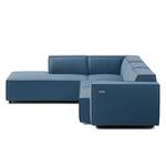 Canapé d’angle KINX ottomane Tissu - Tissu Osta: Bleu foncé - Méridienne longue à gauche (vue de face) - Avec réglage de la profondeur d'assise