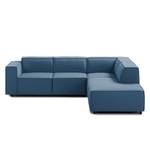 Canapé d’angle KINX ottomane Tissu - Tissu Osta: Bleu foncé - Méridienne longue à droite (vue de face) - Avec réglage de la profondeur d'assise