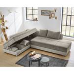 Ecksofa Latur mit Schlaffunktion - Microfaser / Kunstleder - Cappuccino / Champagnermetallic - Ottomane davorstehend links